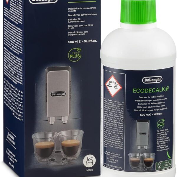 De'Longhi EcoDecalk DLSC500 Descaler, 5 Dose Descaler, Maintenance Accessory for Coffee Machine, Plant Origin Ingredients, 5 Dose Bottle, 500 ml