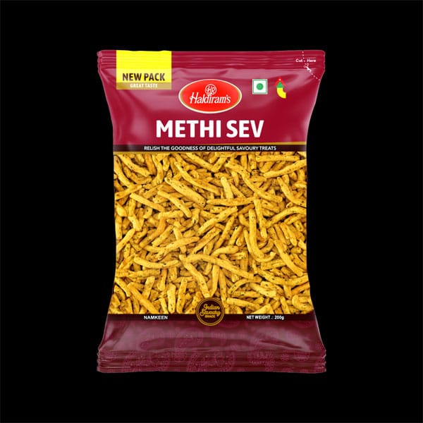 Haldiram-methi-sev.jpg Haldiram Methi Sev | Crispy Indian Snack with Fenugreek Flavor | Savory & Spicy - Image 1