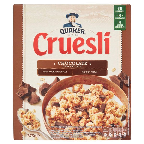 Quaker-cruesli-chocolate.jpg Quaker Cruesli Chocolate 375g | Crunchy Chocolate Muesli | Healthy Breakfast Cereal - Image 1