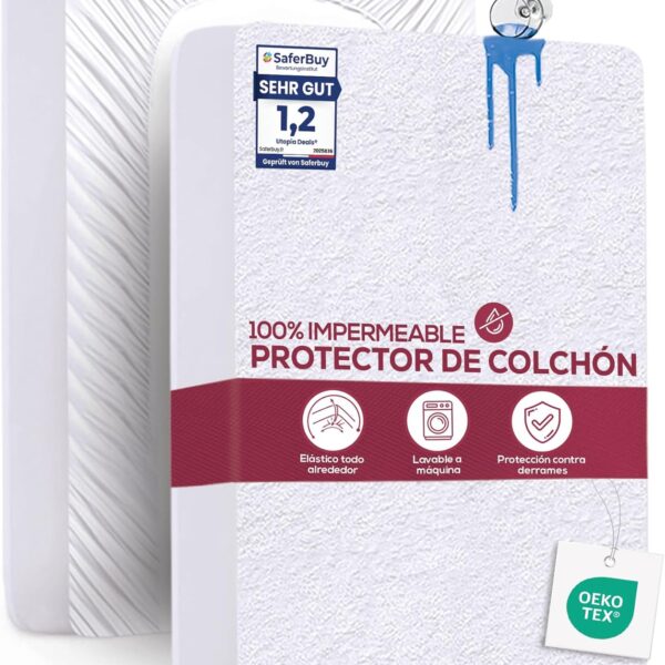 Utopia Bedding Waterproof Mattress Protector 150 x 200 x 30 cm, Oeko-Tex Certified Mattress Cover, Breathable Mattress Cover, Elastic All Around