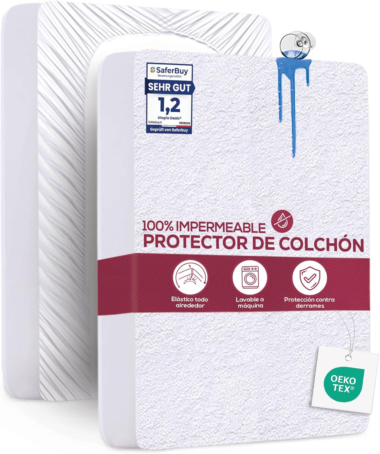 Utopia.jpg Utopia Bedding Waterproof Mattress Protector 150 x 200 x 30 cm, Oeko-Tex Certified Mattress Cover, Breathable Mattress Cover, Elastic All Around - Image 1