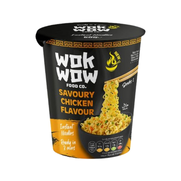 Wok-wow-food-co-savoury-chicken-noodles-cup.jpg Wok Wow Savoury Chicken Noodles Cup – Instant Noodles | Quick & Tasty - Image 1