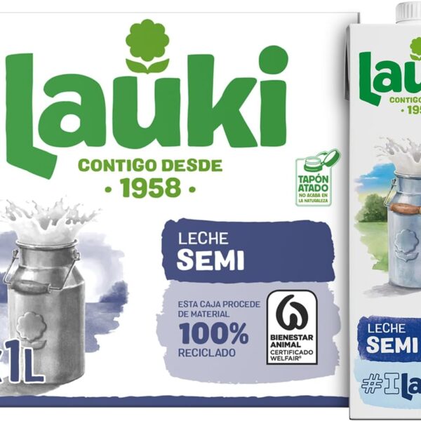 Lauki Semi-skimmed milk - Pack of 6 x 1 L- Total: 6 L