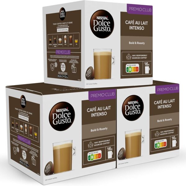 NESCAFÉ Dolce Gusto Coffee with Intense Milk - Coffee Capsules, 48 Capsules (3 x 16) - Intensity 9 - Original for Dolce Gusto Coffee Machines